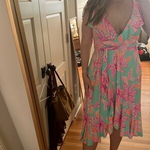 Lilly Pulitzer Fontaine Knee Length Sundress Surf Blue Bonita Blooms Sz. M NWT